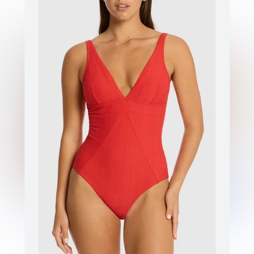 Sea level Caracas textured one piece swimsuit spice red size 4 - Picture 1 of 12